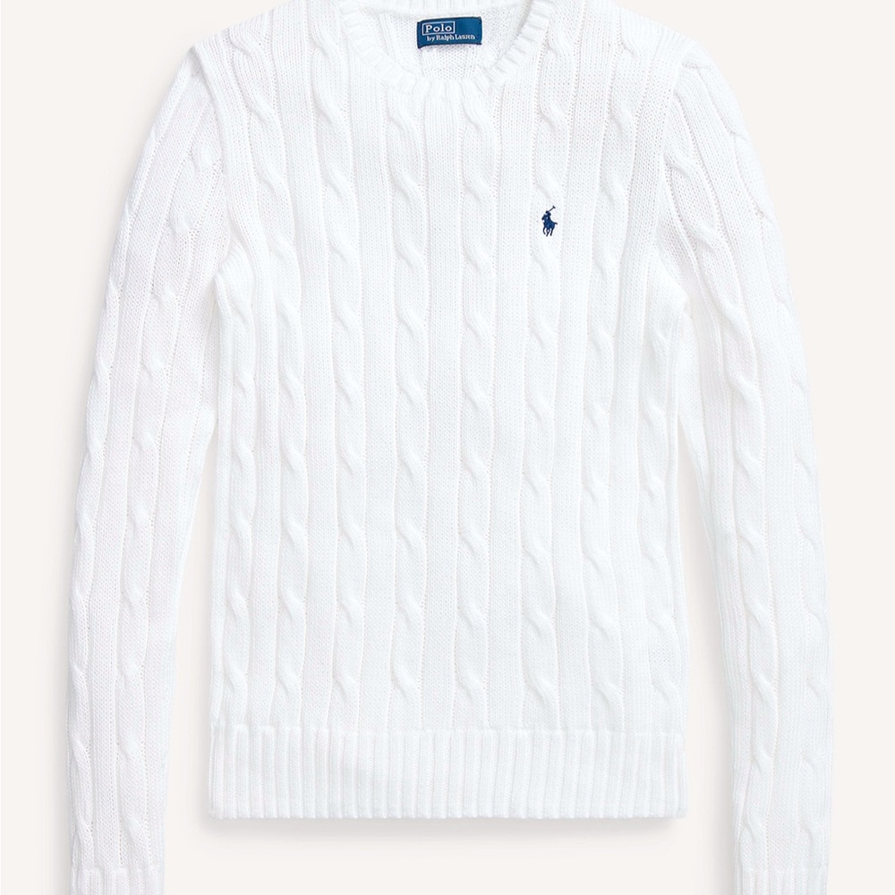 Ralph Lauren, Cable-Knit Cotton Crewneck Sweater, White